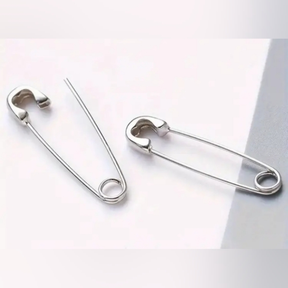 Sterling Silver Safety Pin Earrings - Picture 6 of 9